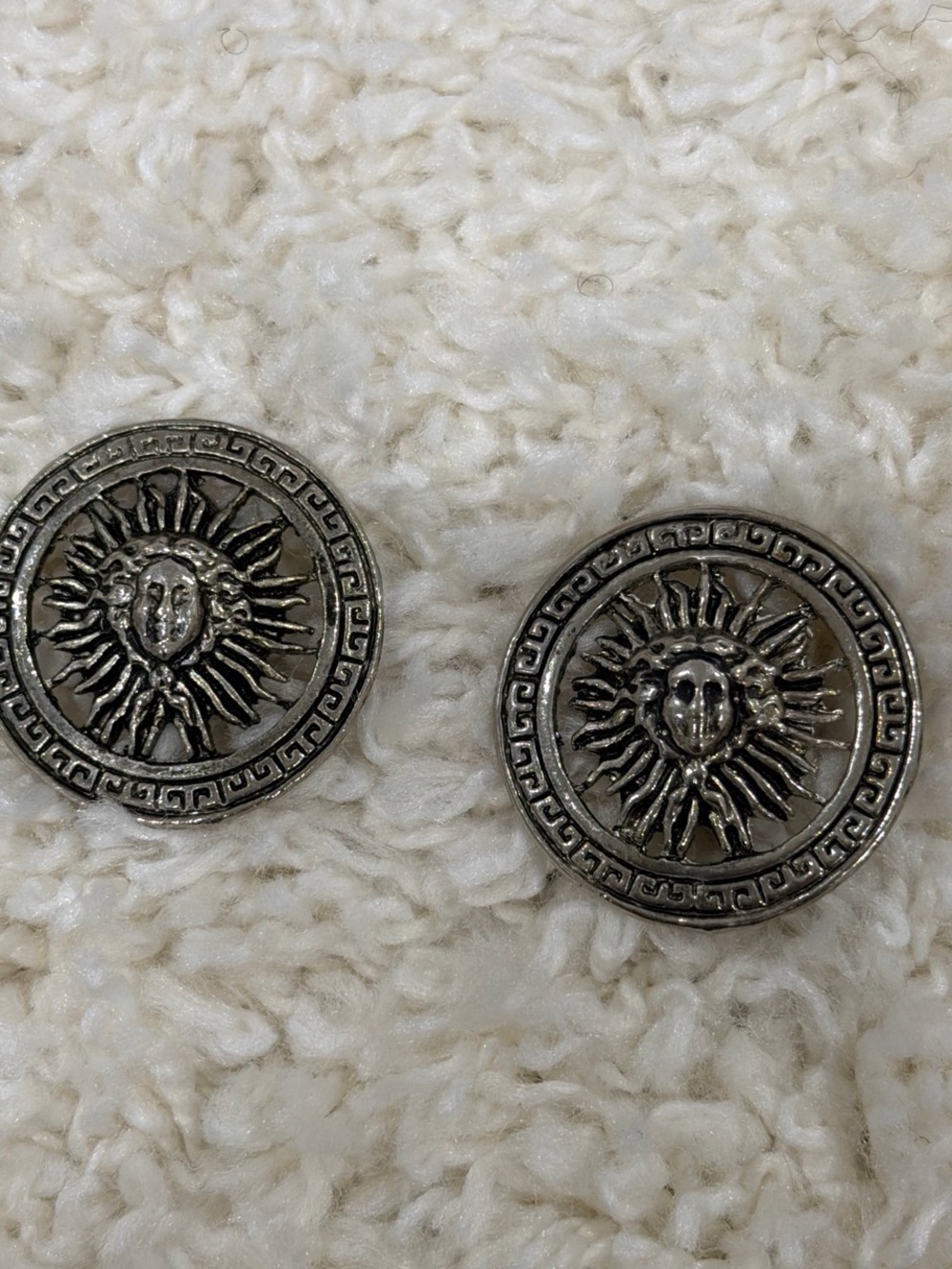 Decorative Sun Medallion Metal Accent clip on earrings - Silver